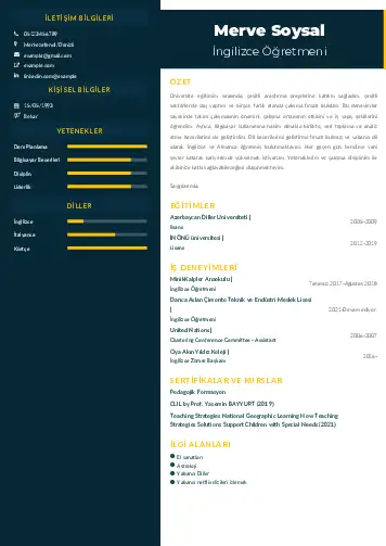 Yabancı Dil Öğretmeni Cv Örnekleri cv indir